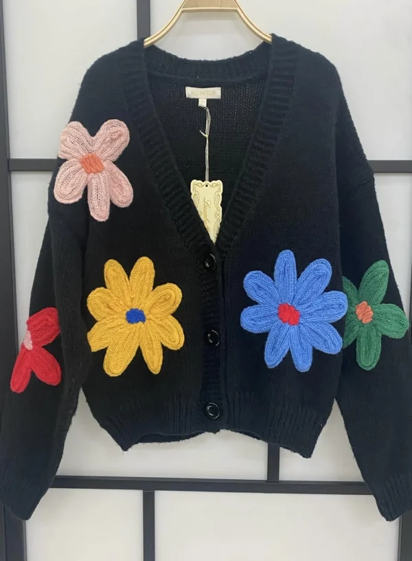 Best Sale Gown Isa Cardigan Med Handlavet Blomster Black