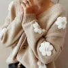 Online Gown Isa Margurit Cardigan Med Handlavet Blomster Camel