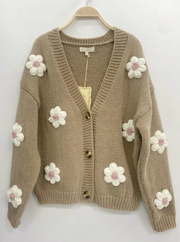 Online Gown Isa Margurit Cardigan Med Handlavet Blomster Camel