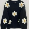 New Gown Isa Margurit Pullover Med Handlavet Blomster Black