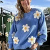 Store Gown Isa Margurit Pullover Med Handlavet Blomster Blue