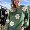 Store Gown Isa Margurit Pullover Med Handlavet Blomster Green