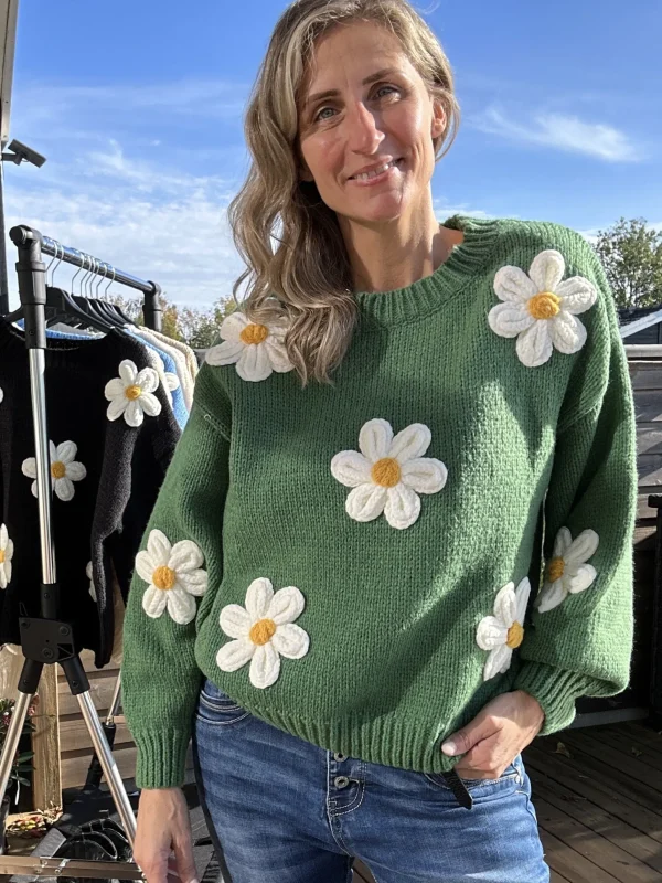 Store Gown Isa Margurit Pullover Med Handlavet Blomster Green