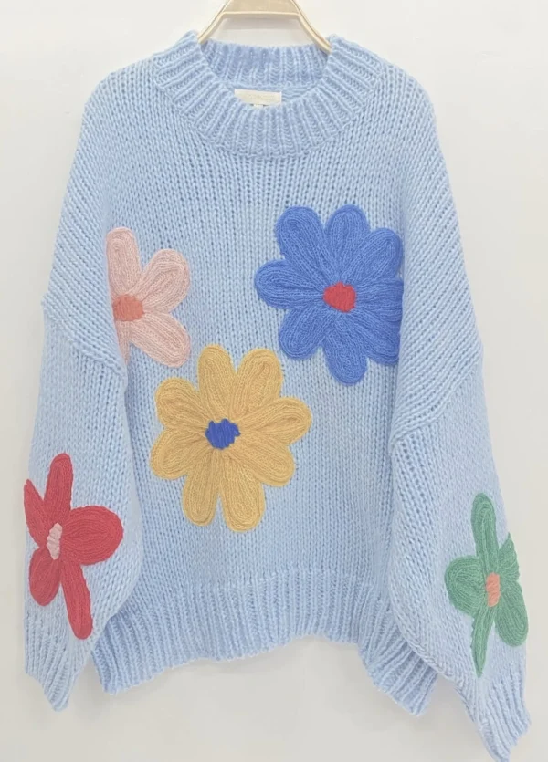 Clearance Gown Isa Strik Med Handlavet Blomster Light Blue