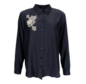Best Black Colour Liane Blouse W/ Lace Patch Black