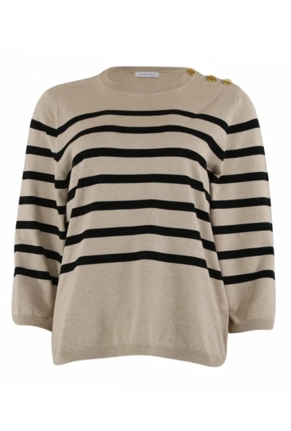 Hot Continue Mila 3/4 Knit Blouse Gold Sand With Black Stripe