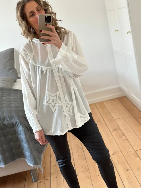 Fashion Boho Love Skjorte Med Stjerner White